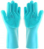 Silicone Dishwashing Gloves - Reusable & Heat Resistant Cleaning Rubber Mittens with Scrubber for Washing Dishes, Fruits, Vegetables